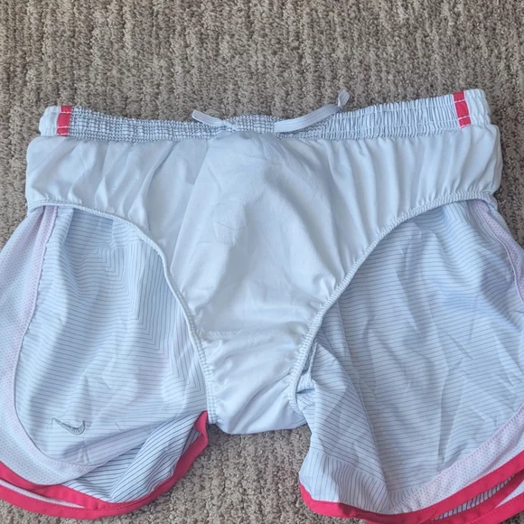 NIKE ATHLETIC SHORTS with LINER DRI FIT GYM RUN WHITE PINK MEDIUM - Picture 14 of 15